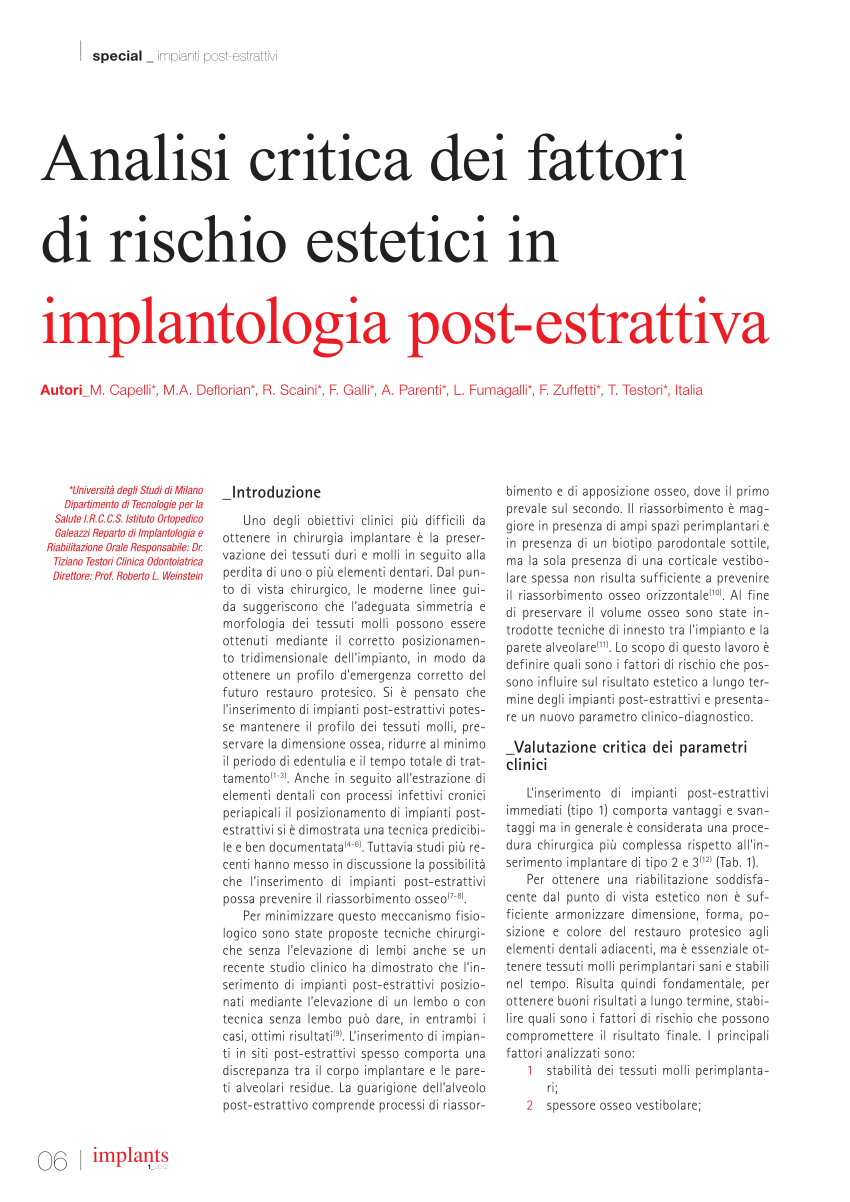 Analisi critica dei fattori di rischio estetici in implantologia post-estrattiva